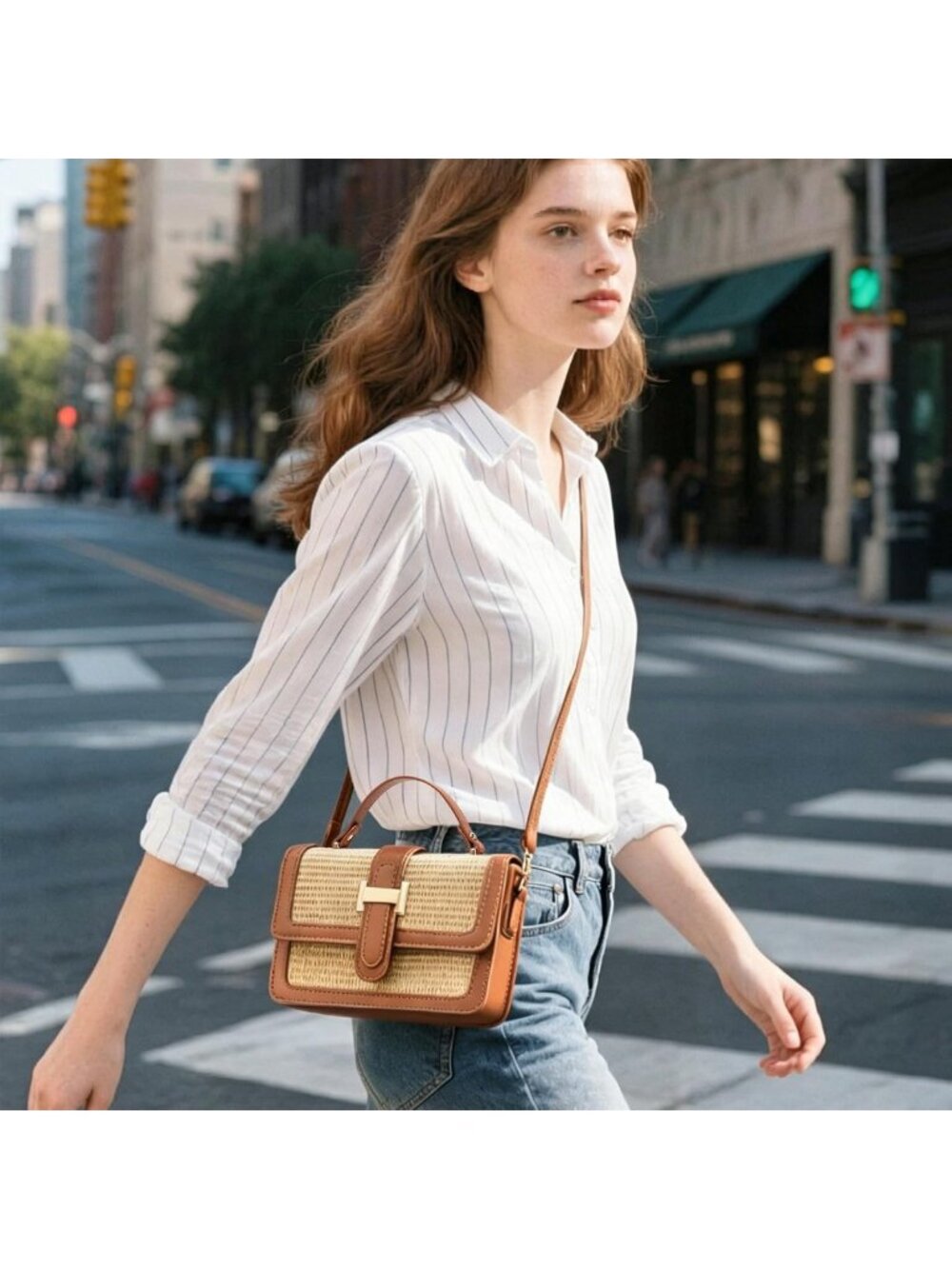 Woven Straw Crossbody Bag for Women - Small Summer Purse & Beach Handbag - Picture 3 of 8
